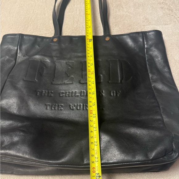 Black FEED The Children Of The World Black Leather Tote Bag - Picture 8 of 9